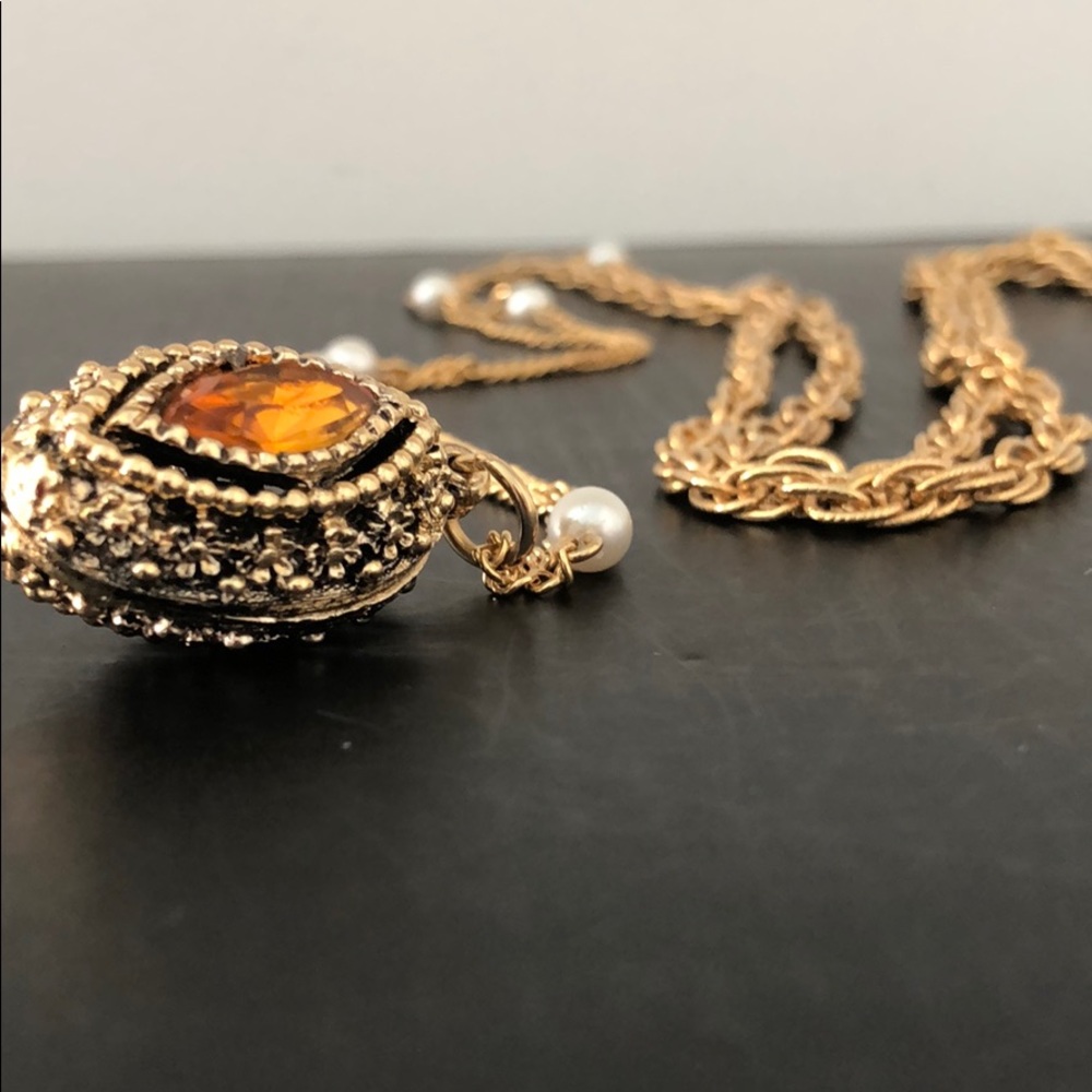 VINTAGE AMBER MARQUIS PENDANT W/PEARLS - Picture 4 of 15